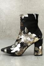 So Me My Generation Black Floral High Heel Mid-calf Boots