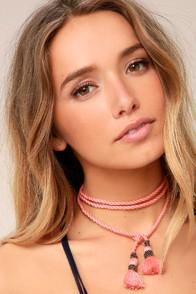 Rahi Cali Love Me Coral Pink Tassel Wrap Necklace