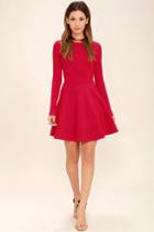 Lulus | Forever Chic Red Long Sleeve Dress | Size Large | 100% Polyester