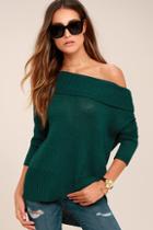 Rd Style Forever Love Forest Green Off-the-shoulder Sweater