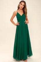 Lulus | All About Love Dark Green Maxi Dress | Size Medium | 100% Polyester