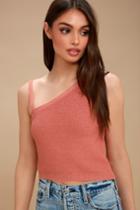Jack By Bb Dakota Esmeralda Rusty Rose One-shoulder Cropped Sweater Top | Lulus