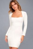 Lulus | Play The Part White Long Sleeve Bodycon Dress | Size Large | 100% Polyester