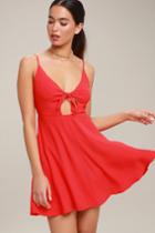 Play It Cool Red Tie-front Skater Dress | Lulus
