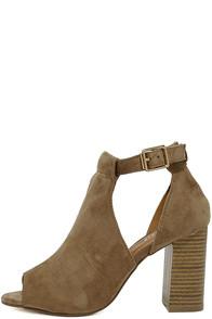 Bonnibel Sharri Taupe Suede Peep-toe Booties