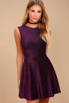 Lulus | Into The Night Purple Skater Dress | Size Large | 100% Polyester