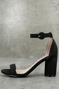 Breckelle's Elettra Black Nubuck Ankle Strap Heels