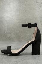 Breckelle's Elettra Black Nubuck Ankle Strap Heels