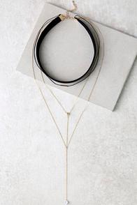 Lulus Too Hot Black And Gold Layered Choker Necklace