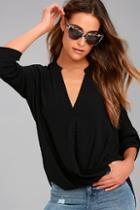 Lush If I Told You Black Button-up Top