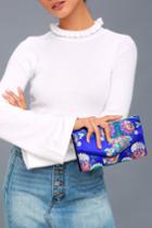 Lulus | Stylish Sensibility Royal Blue Brocade Envelope Clutch | 100% Polyester
