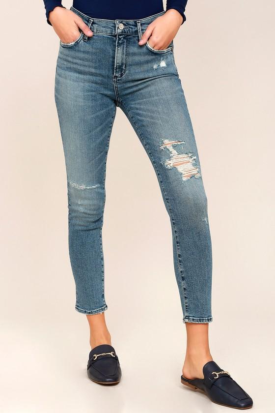 Agolde Sophie High Rise Medium Wash Distressed Skinny Jeans | Lulus