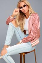 Flying Tomato | Varsity Squad Blush Satin Bomber Jacket | Size Large | Pink | 100% Polyester | Lulus