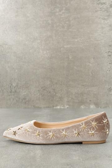 Glaze Glaze | Mikkel Taupe Velvet Star Studded Flats | Lulus