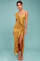 New Friends Colony | Evita Gold Maxi Dress | Size Medium | 100% Silk | Lulus