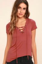 Lulus Enjoy The Ride Rusty Rose Lace-up Top