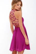 Lulus | Good Deeds Magenta Lace-up Dress | Size Medium | Purple | 100% Polyester