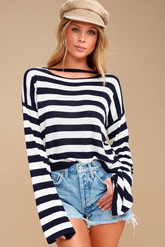 Verty Isadora Navy Blue And White Striped Sweater | Lulus