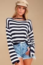 Verty Isadora Navy Blue And White Striped Sweater | Lulus