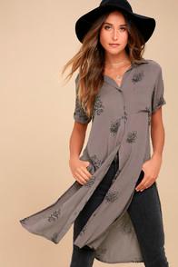 O'neill Thora Grey Floral Print Button-up Maxi Top