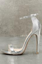 Qupid | Annemie Silver Metallic Lizard Ankle Strap Heels | Size 5.5 | Vegan Friendly | Lulus