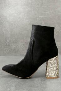 Betsey Johnson Kacey Black Velvet Pointed Toe Ankle Booties