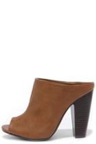 Bamboo Moscow Mules Chestnut Brown Peep-toe Mules