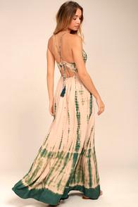 Lulus Desert Dame Green And Peach Tie-dye Maxi Dress