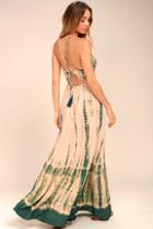 Lulus Desert Dame Green And Peach Tie-dye Maxi Dress