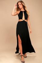 Lulus Sultry Something Black Backless Maxi Dress