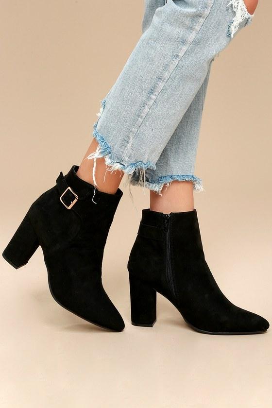 Bamboo Neva Black Suede Pointed Toe Ankle Booties | Lulus