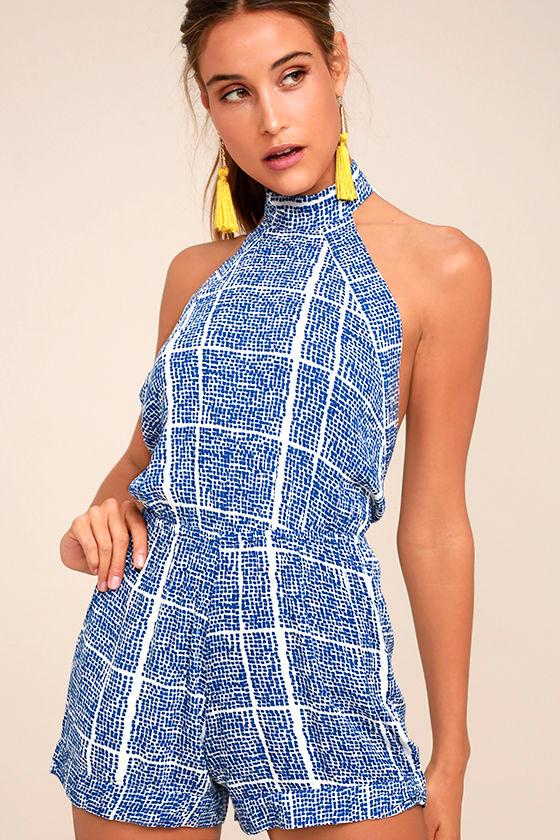 Tavik | Lucia Blue Print Romper | Size Medium | Lulus