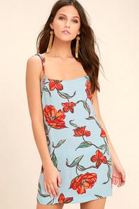 Lulus Sugar Town Light Blue Floral Print Shift Dress