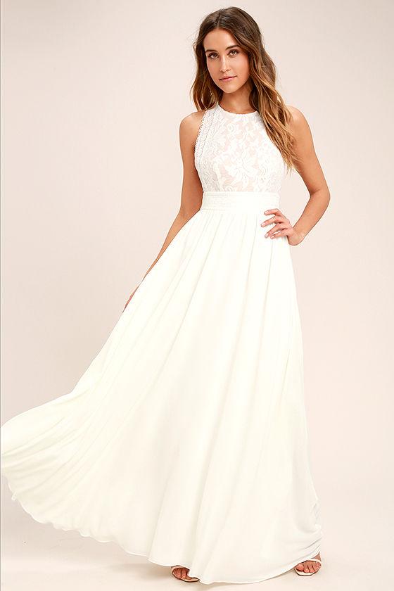 Lulus | Forever And Always White Lace Maxi Dress | Size X-small | 100% Polyester