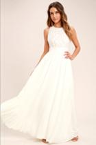 Lulus | Forever And Always White Lace Maxi Dress | Size X-small | 100% Polyester