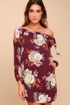 Ali & Jay | Jade Plum Purple Floral Print Off-the-shoulder Shift Dress | Size X-small | 100% Polyester | Lulus