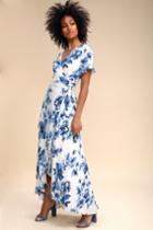 Floral Of The Story Blue And White Floral Print Wrap Maxi Dress | Lulus