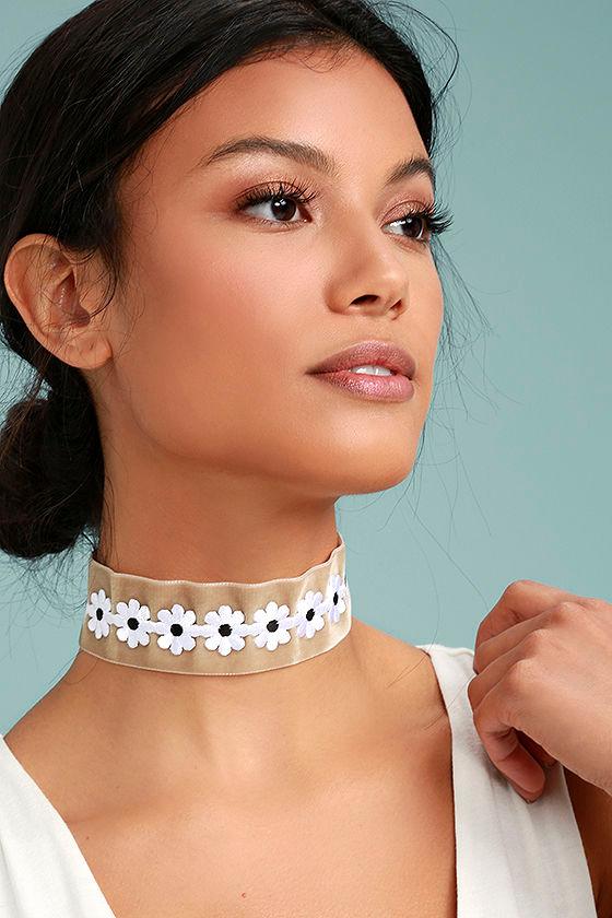 Vanessa Mooney | Dolly Beige Velvet Embroidered Choker Necklace | Lulus