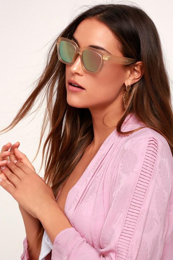 New York, New York Beige And Pink Mirrored Square Sunglasses | Lulus