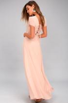 Lulus | World On A String Blush Lace-up Maxi Dress | Size Large | Pink | 100% Polyester
