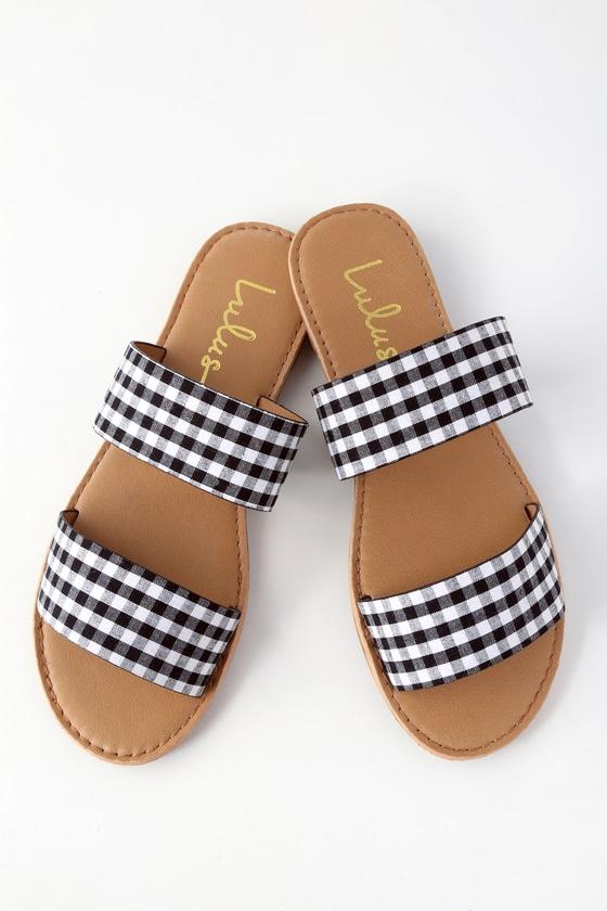 Time To Chill Black Gingham Slide Sandal Heels | Lulus