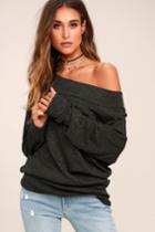 Free People Palisades Washed Black Off-the-shoulder Sweater Top | Lulus