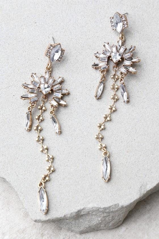 Lulus | Great Heights Gold Rhinestone Earrings