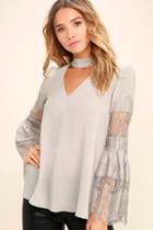 Do & Be Step And Repeat Grey Lace Long Sleeve Top