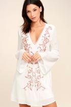 Lulus Beauty And The Beach Ivory Embroidered Long Sleeve Dress