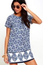 Lulus | Taj Mahal Tour Blue Print Shift Dress | Size Small | 100% Polyester