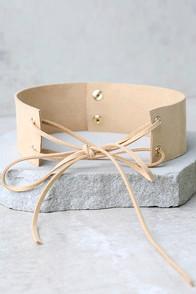 Lulus Be Good Beige Lace-up Choker Necklace