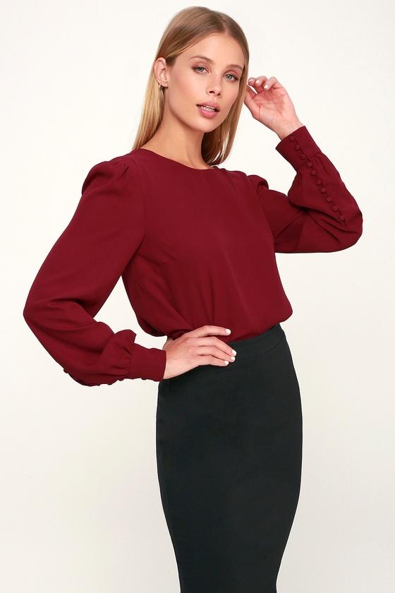 Pleasure To Meet You Burgundy Long Sleeve Top | Lulus