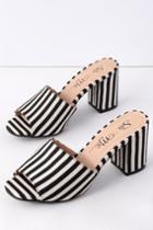 So Me Sussudio Black And White Striped Peep-toe Mules | Lulus
