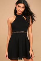 Lulus | Reach Out My Hand Black Lace Skater Dress | Size Large